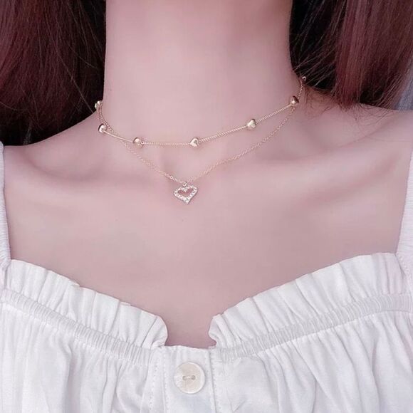 14k Real GOLD plated Heart Cubic zircon heart necklace - Picture 6 of 6